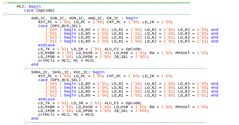 Verilog code snippet of the RISC control unit flags set during some operations during machine cycle 2