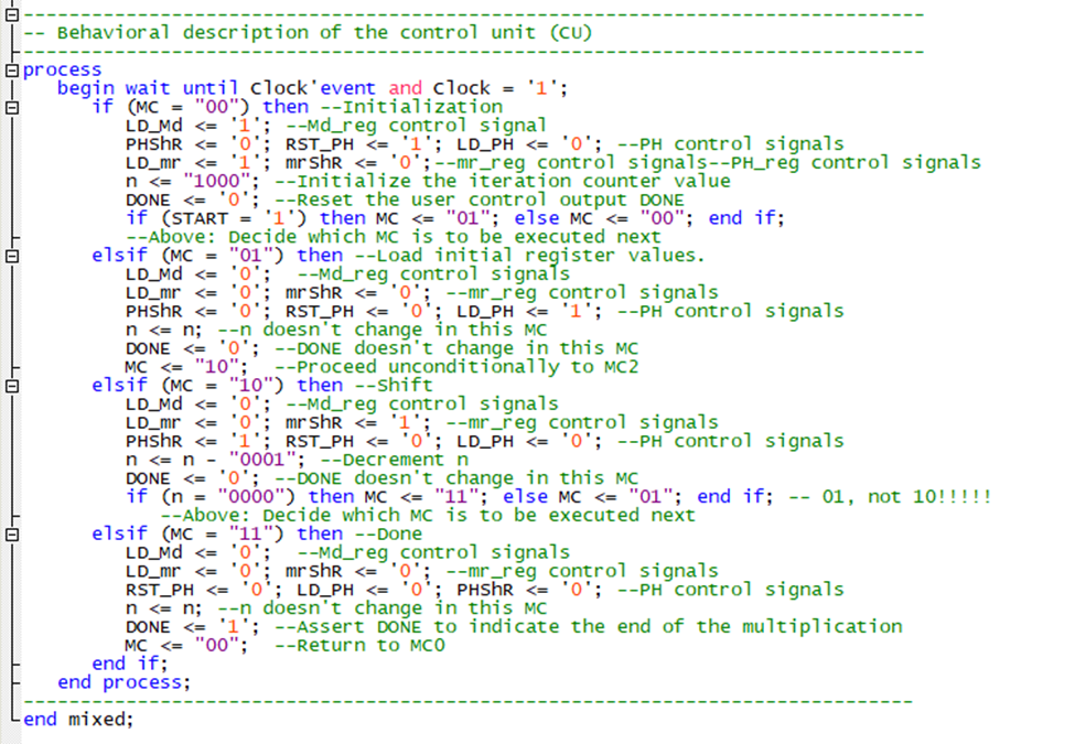 VHDL behavioral description of the SSRM control unit
