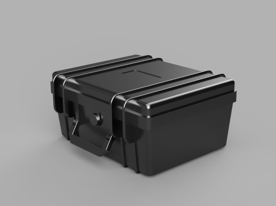 A renderd image of a 3D model of the ground station control box with the lid closed