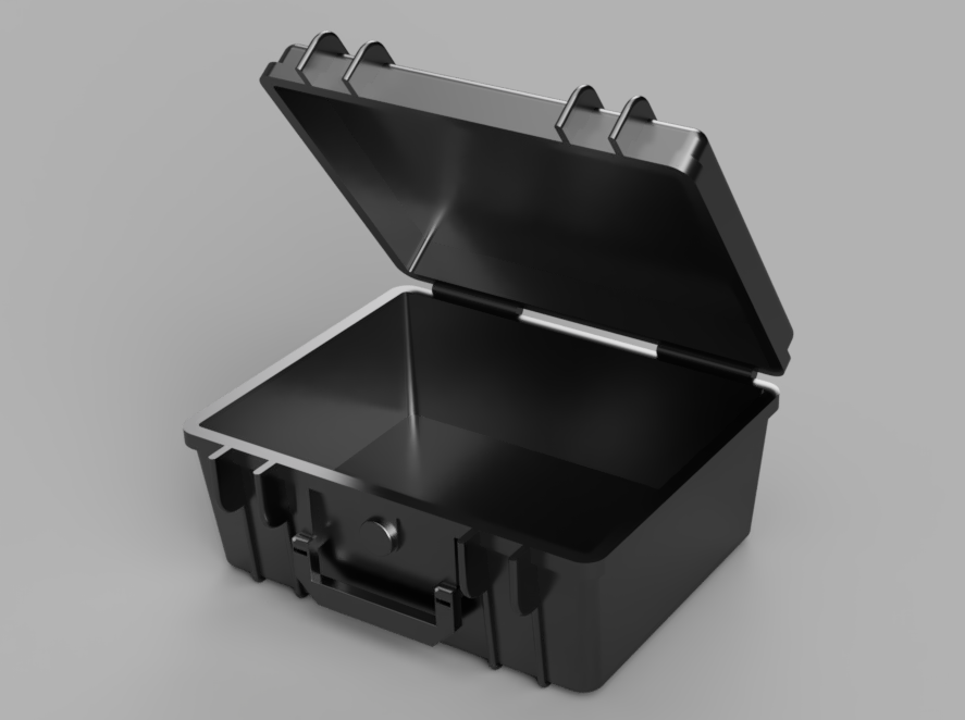 A renderd image of a 3D model of the ground station control box with the lid open